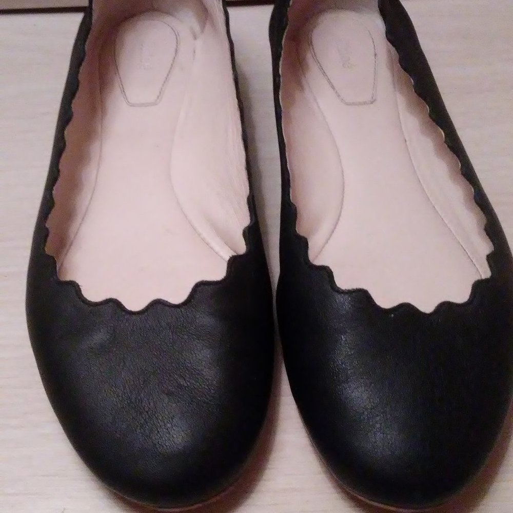 Chloe Lauren Scalloped Black Ballet Flat size 38